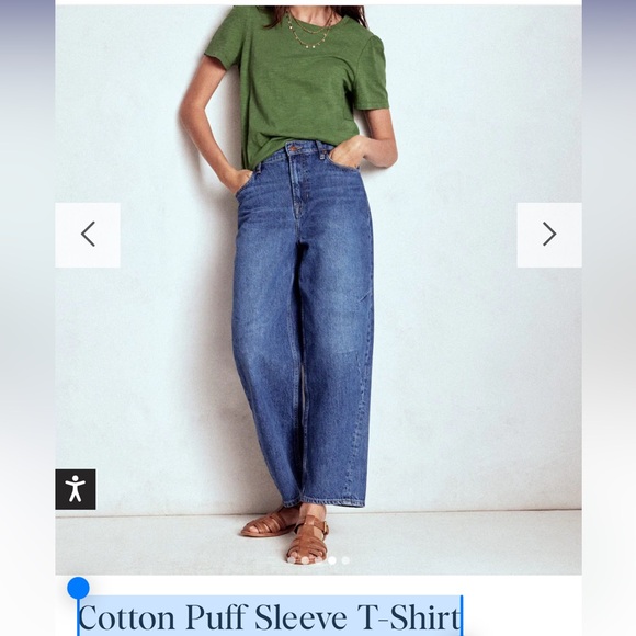 Boden Cotton Puff Sleeve green T-Shirt size L - Picture 4 of 9